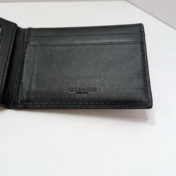 Coach New York Black Perforated Leather Bifold Wallet & Removable Compact Wallet - Picture 9 of 14